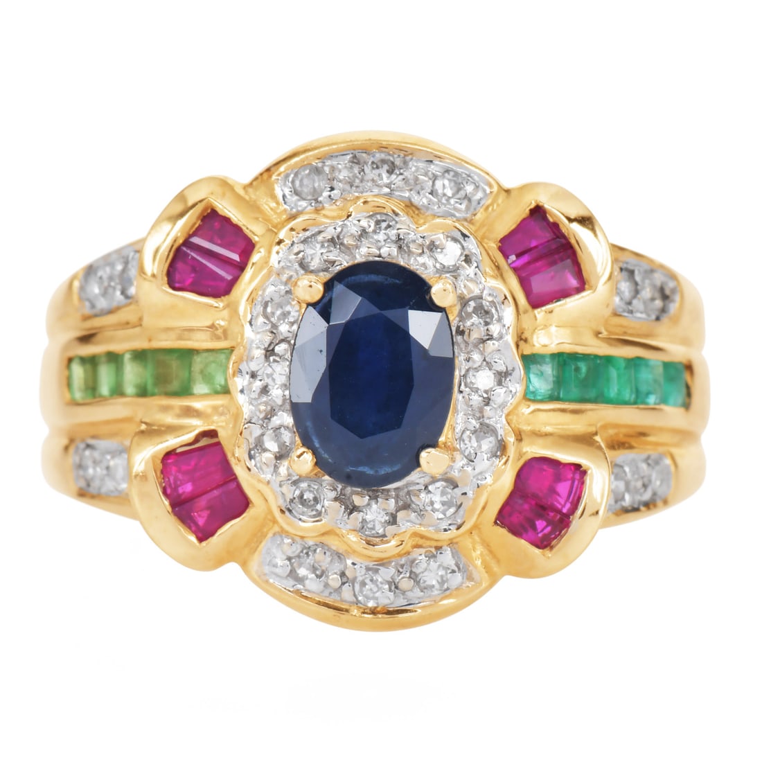 Estate Diamond Ruby 1.25ct Sapphire Emerald 14K Yellow Gold Cocktail Ring 5 Grams (1 of 6)
