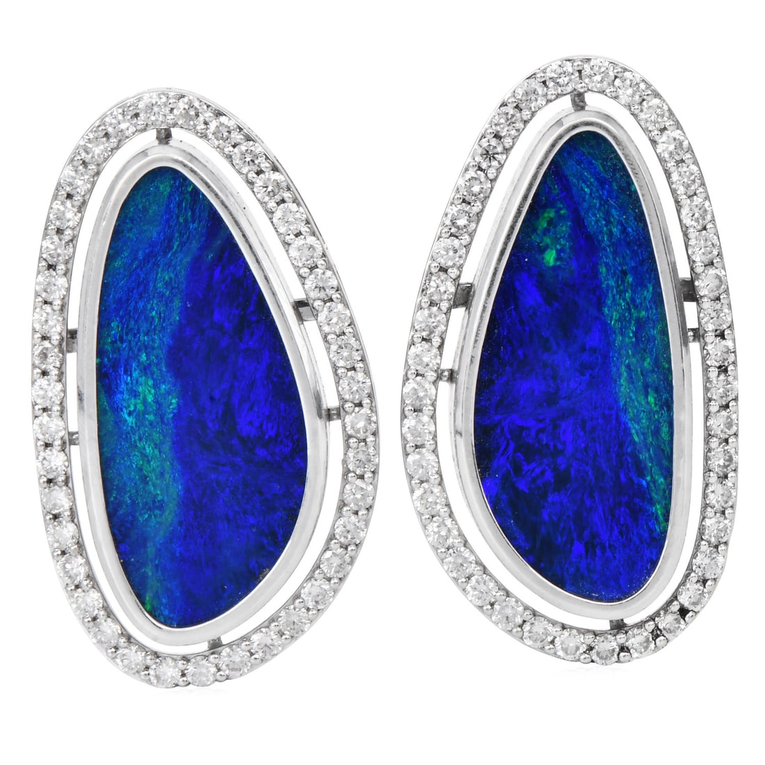 Opal 13.39ct Diamond 18K White Gold Large Stud Earrings 8.19 Grams (1 of 6)
