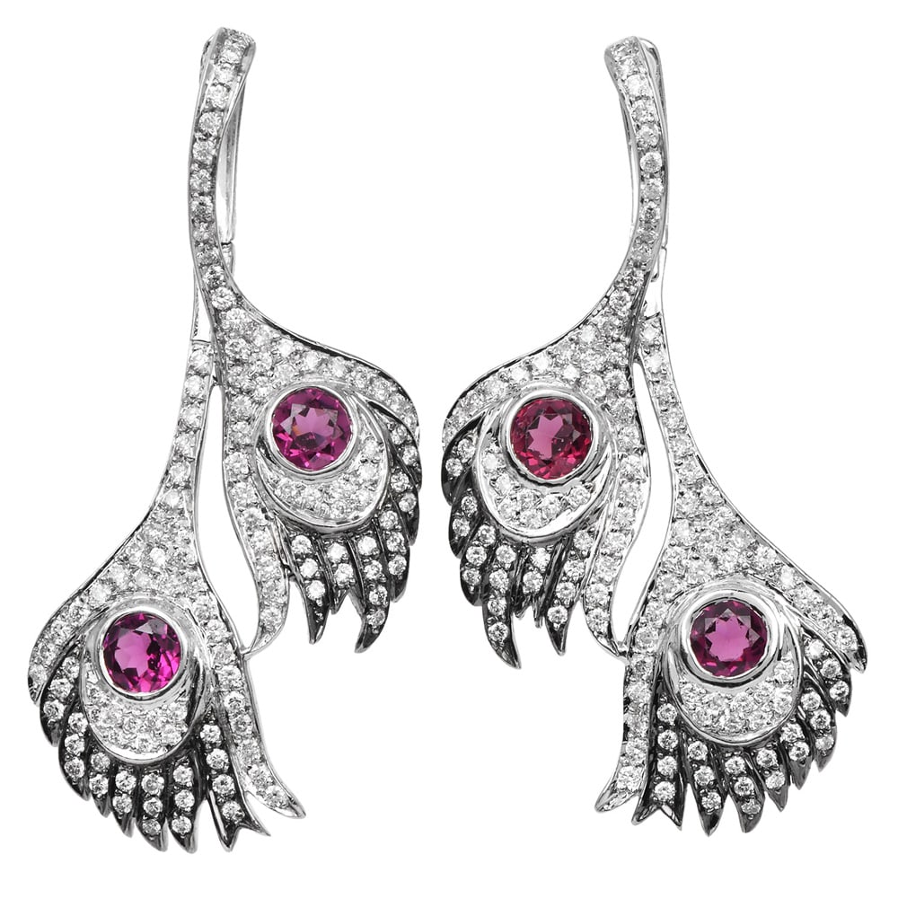 Carrera y Carrera Pink Tourmalines 4.50ct Diamonds 18K White Gold Peacock Feather Earrings 16.4 (1 of 5)
