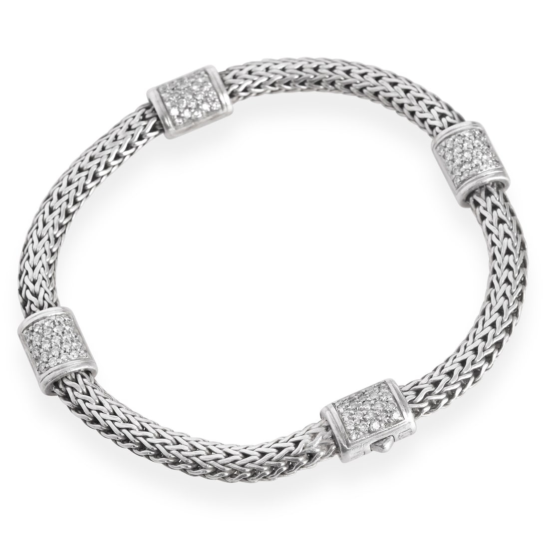 John Hardy Icon Diamond Sterling Silver Woven Station Bracelet 19.90 Grams Retail $3700 (1 of 5)