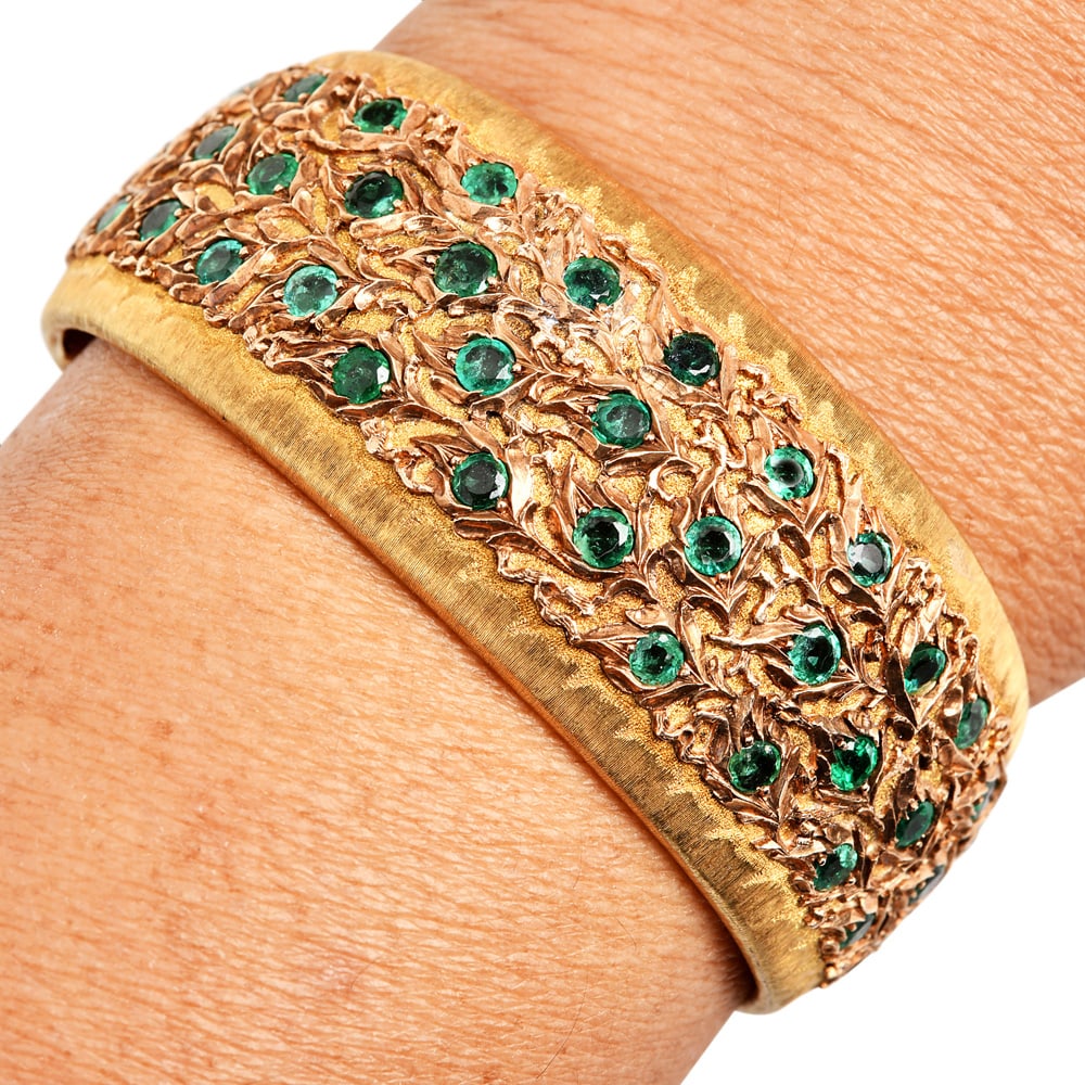 Vintage Buccellati 4.16ct Emerald Macri Bangle Bracelet 53.8 Grams With Paperwork and Box (1 of 7)