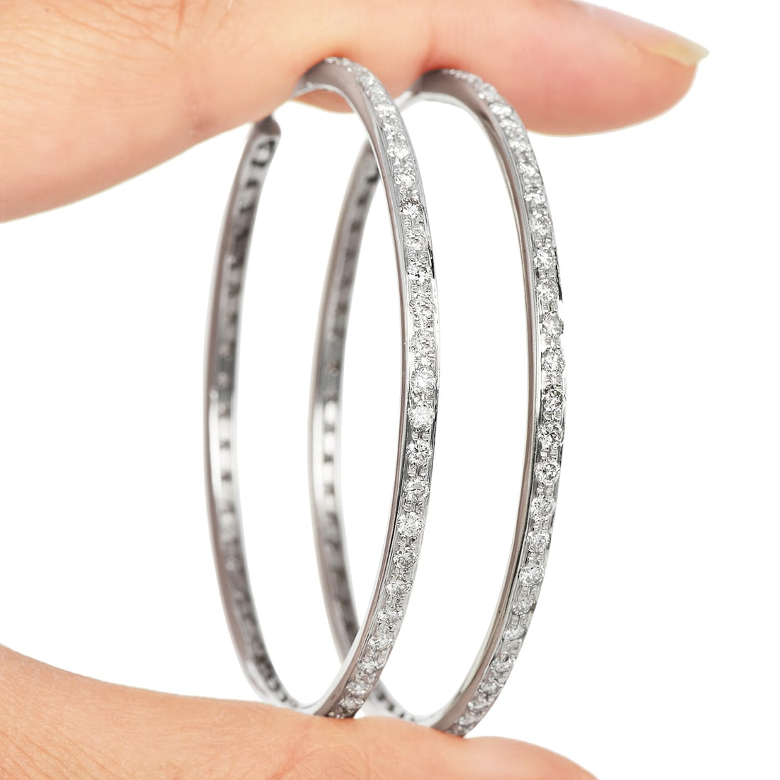 3.25ct Diamond 18K White Gold Large Hoop Earrings 19.2 Grams (1 of 5)