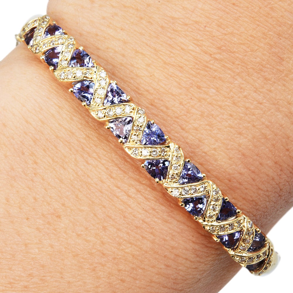 Effy Diamond 5.50ct Tanzanite 14K Yellow Gold Bangle Bracelet 17.04 Grams (1 of 5)