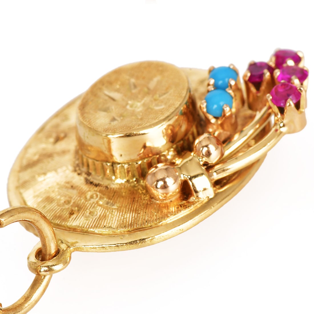 Vintage Italy Turquoise & Ruby 18K Yellow Gold Hat Charm Pendant 5.5 Grams (1 of 5)