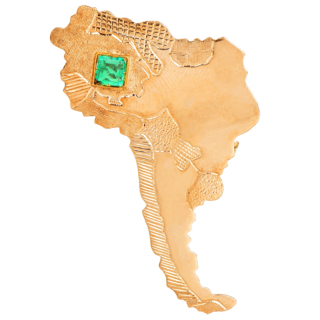 Estate Emerald 10K Yellow Gold South America Brooch Pin 4.4 Grams: Estate Emerald 10K Yellow Gold South America Brooch Pin SKU: IJPE-12 Product Description: This distinctive estate emerald brooch pin