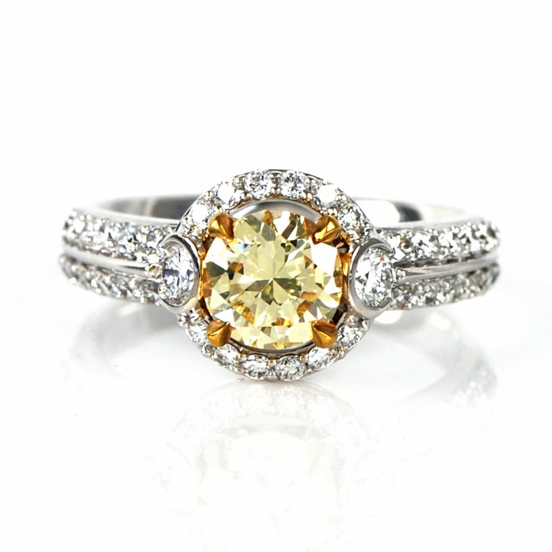 Fancy Yellow 2.03cts Diamond 18K White Gold Halo Engagement Ring 5.8 Grams (1 of 6)