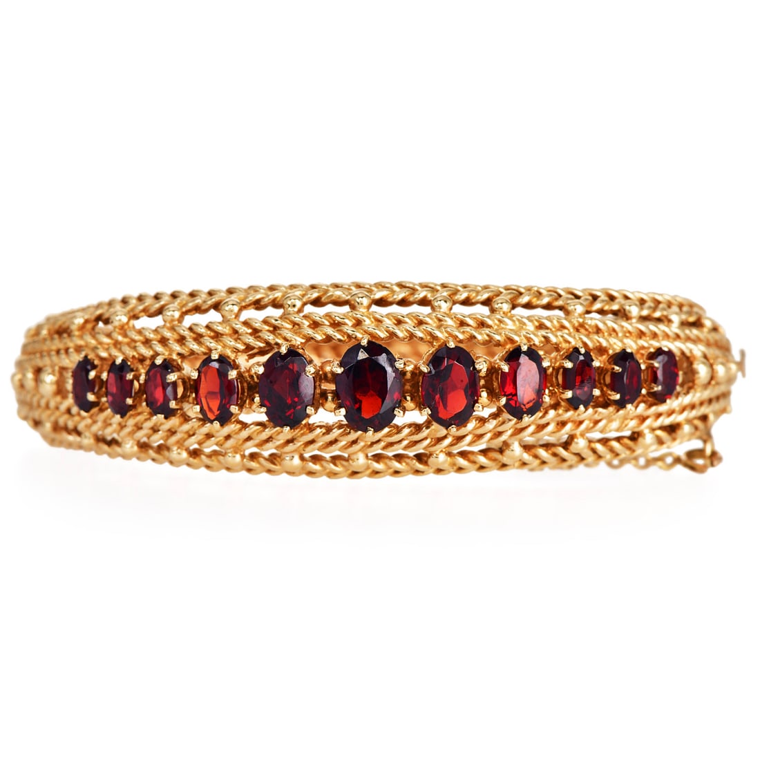 Vintage 3.75ct Garnet 14K Yellow Gold Woven Cuff Bangle 41.45 Grams (1 of 5)