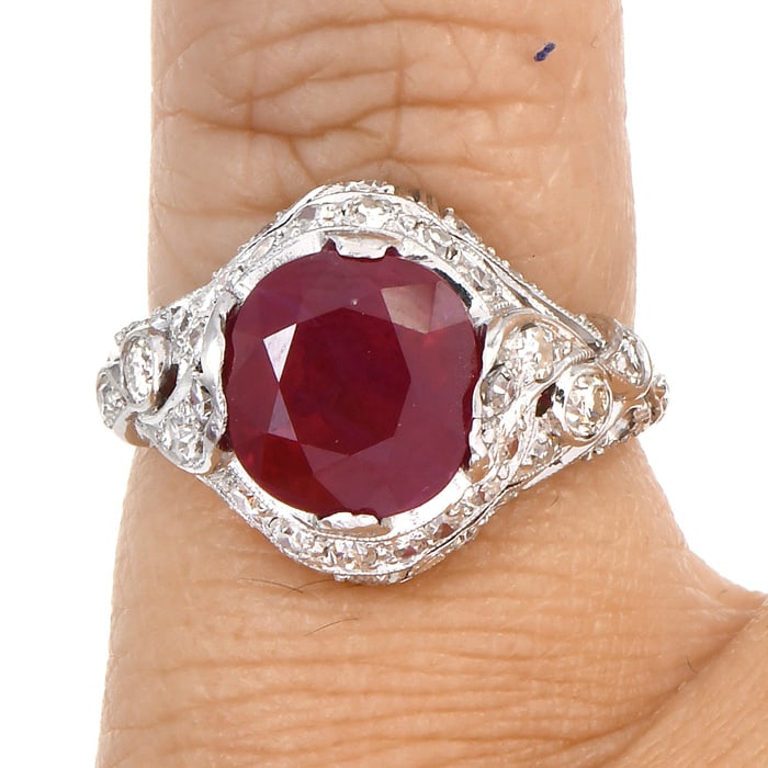 Vintage GIA 4.06ct Burma Ruby Diamond Platinum Cocktail Ring (1 of 5)