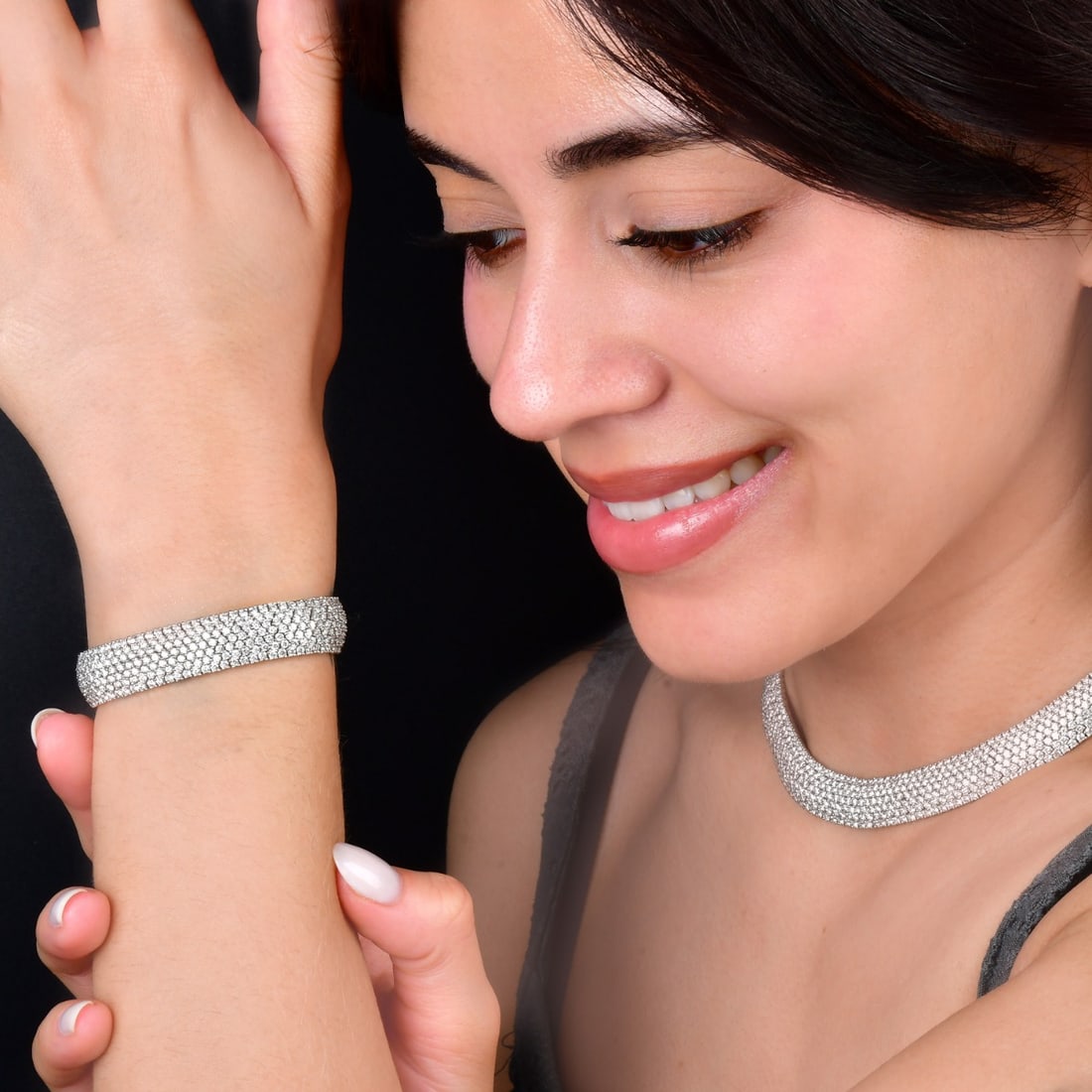 Roberto Coin 52ct Diamond 18K Whit Gold Pave Choker Necklace Wrap Bracelet Suite (1 of 7)