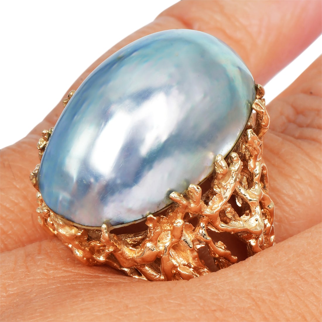 Vintage Grey Mabe Pearl 14K Yellow Gold Cocktail Ring 16.62 Grams (1 of 5)