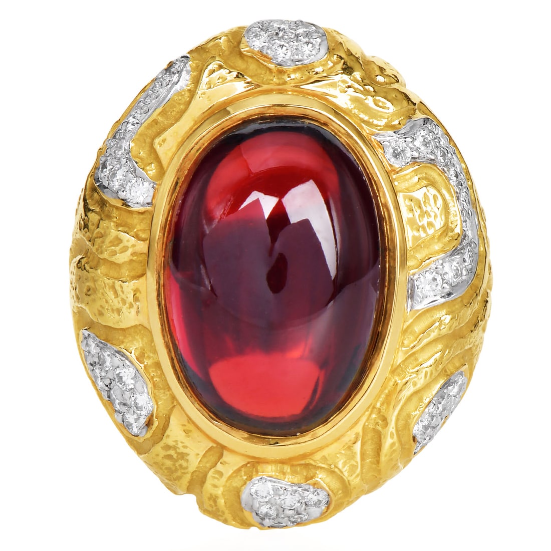 Vintage Garnet 13.95ct Diamond 18K Yellow Gold Dome Ring 17.5 Grams (1 of 5)