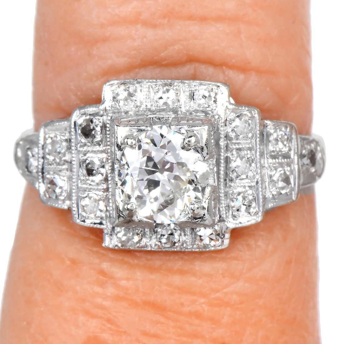 Antique Art Deco Old Euro Diamond Platinum Band Ring 3.1 Grams: Item: Antique Art Deco Old European Cut Diamond Platinum Band Ring SKU: WD-SMOM-01 Description:Antique Art Deco platinum band ring centering an Old European cut diamond weighing