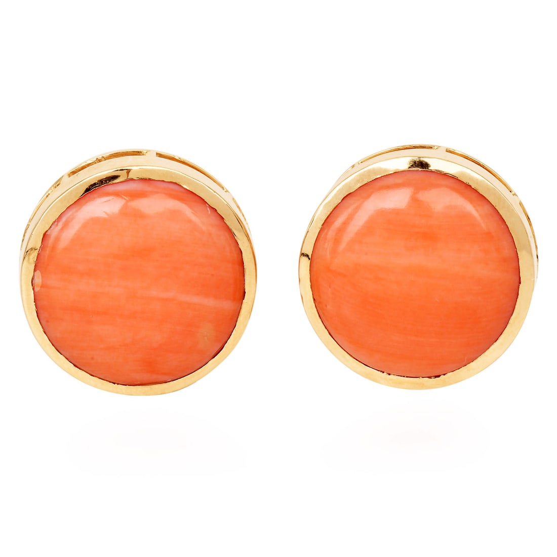 22.50ct Coral 14K Yellow Gold Bezel Stud Earrings 11.7 Grams (1 of 5)