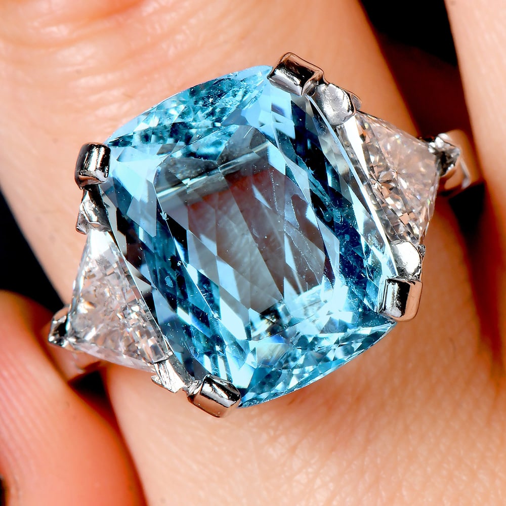 Vintage Aquamarine 7.50ct Trillion Cut Diamond 14K White Gold Band Ring 6.5 Grams (1 of 9)