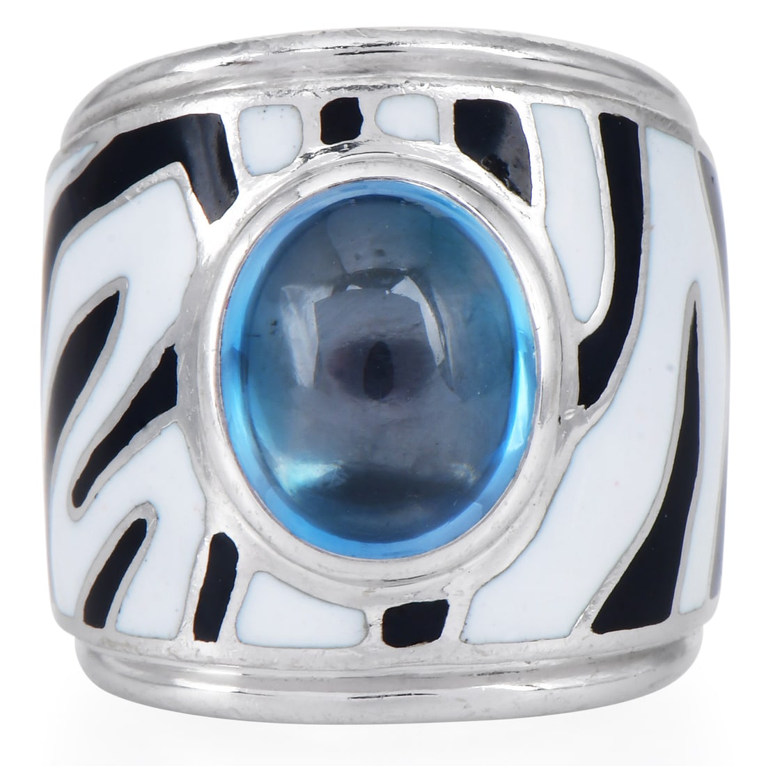 H. Stern 3.50ct Aquamarine Enamel 18K White Gold Zebra Ring 19.4 Grams: H. Stern Aquamarine Enamel 18K White Gold Zebra Ring A bold and distinctive creation by H. Stern, this striking zebra motif ring is crafted in luxurious 18K white gold and accented with dramatic