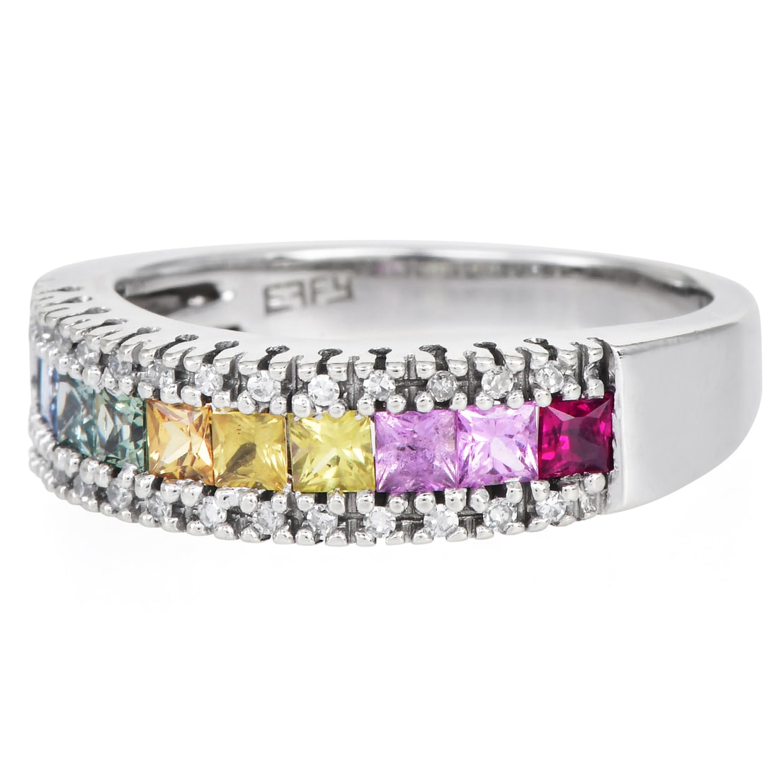 Effy Sapphire 1.60ct Diamond 14K White Gold Half Eternity Band Ring 6.1 Grams: Effy Sapphire & Diamond 14K White Gold Half Eternity Band Ring Elegant and refined, this Effy half eternity band ring is crafted in solid 14K white gold and showcases a classic row of rich blue s