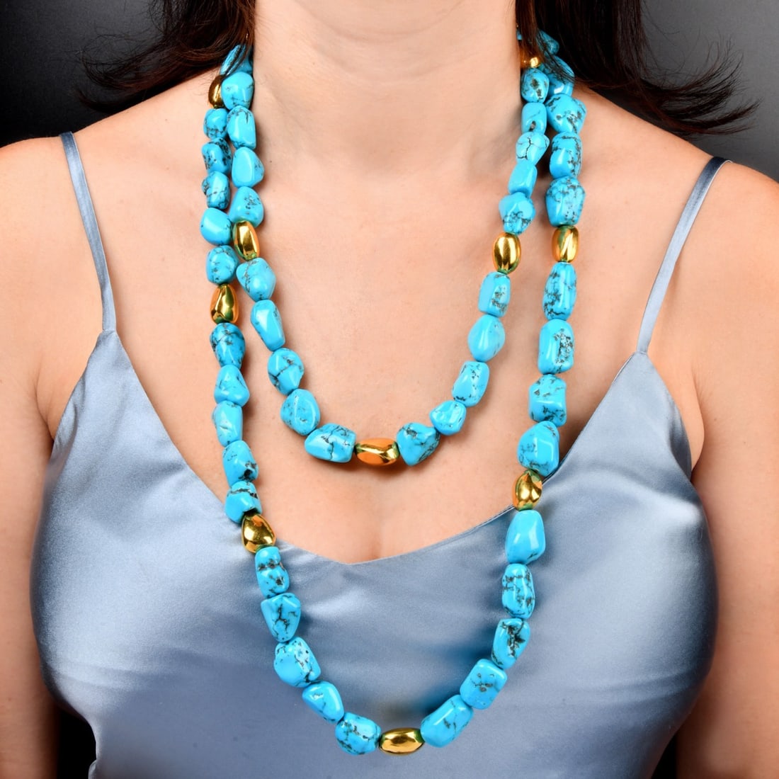 Vintage GIA Turquoise 18K Gold GIA-Bead Spacers Necklace 401.8 Grams (1 of 5)