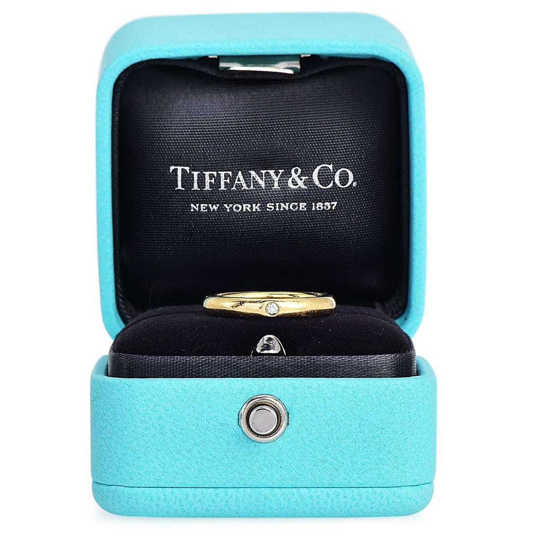 Elsa Perreti Tiffany and Co Diamond 18K Yellow Gold Band Ring with Box 3.54 Grams: Item: Tiffany & Co. Elsa Peretti Diamond 18K Yellow Gold Band Ring with Box SKU: e1296501 Designer: Elsa Peretti Brand: Tiffany & Co. Description:<