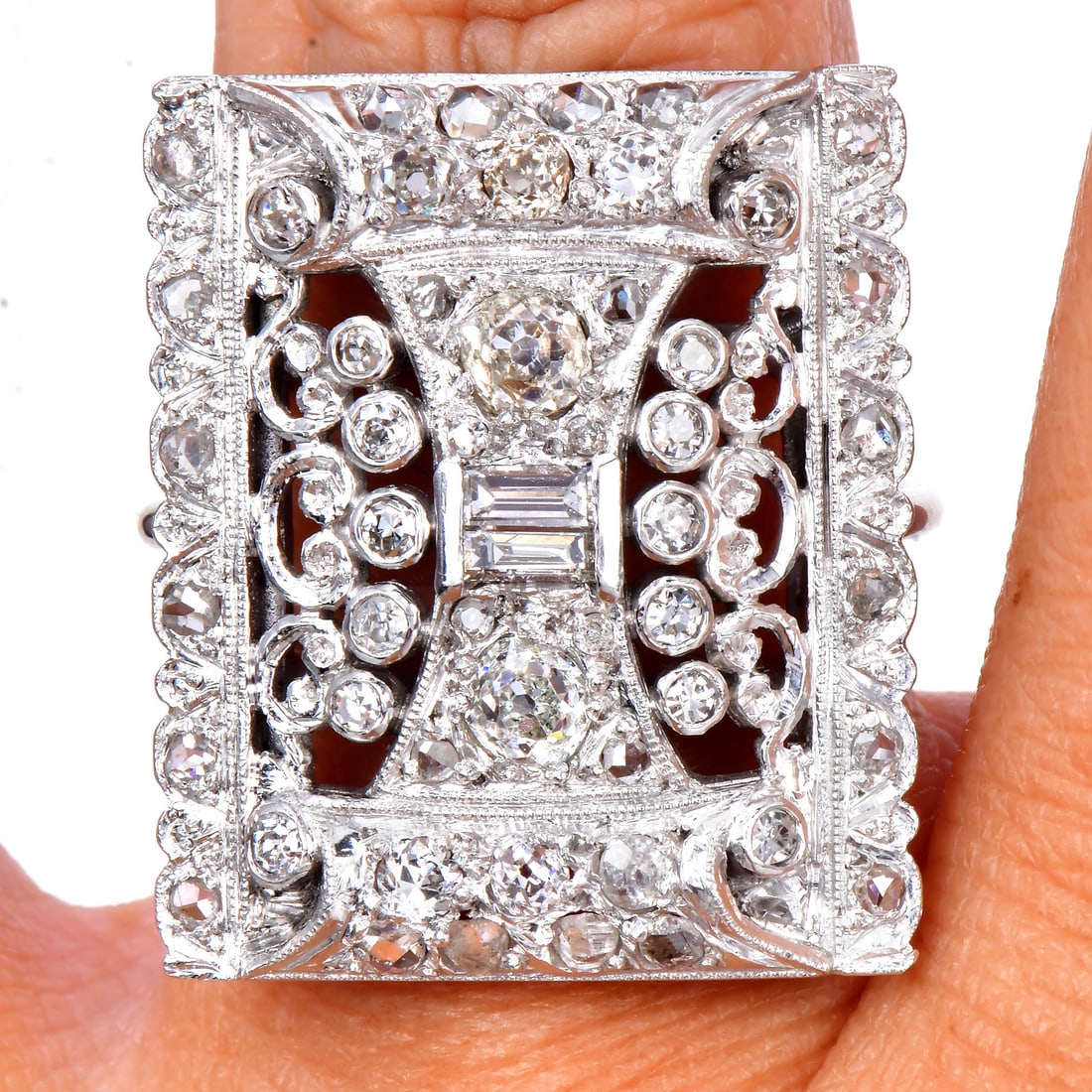 Vintage Art Deco 1.50ct Diamond 14K Gold & Platinum Large Cocktail Ring 15 Grams: Vintage Art Deco Diamond 14K Gold & Platinum Large Cocktail Ring SKU: 1289301 Product Description: This striking vintage Art Deco cocktail