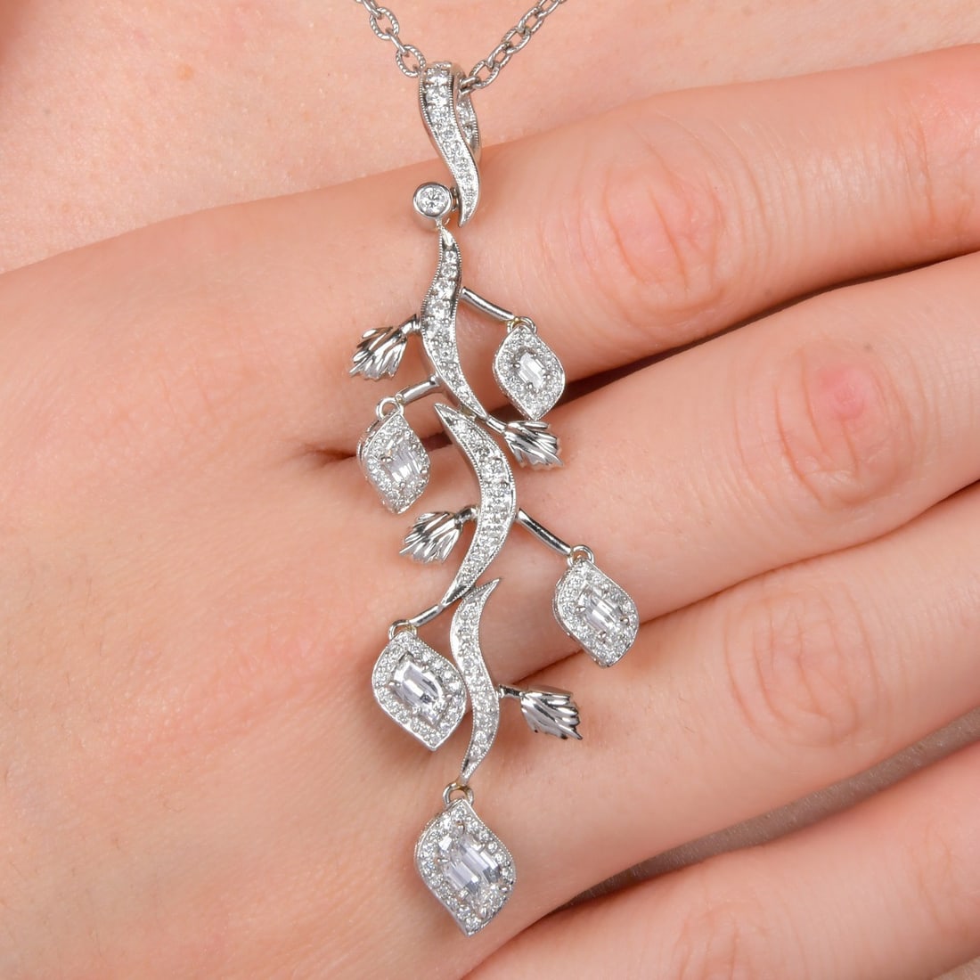 Michael Beaudry 2.30cts Diamond Platinum Vine Pendant 15.8 Grams: Michael Beaudry, this platinum diamond vine pendant embodies the designer’s signature balance of artistry and precis