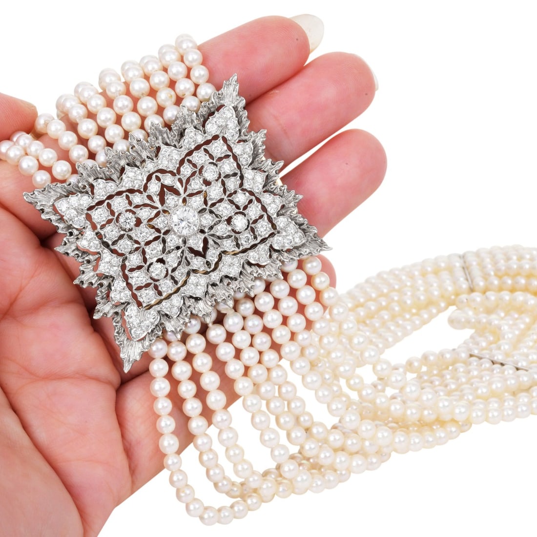 Gianmaria Buccellati 4.60ct Diamond Pearl 18K White Gold 10-Strand Necklace (1 of 6)