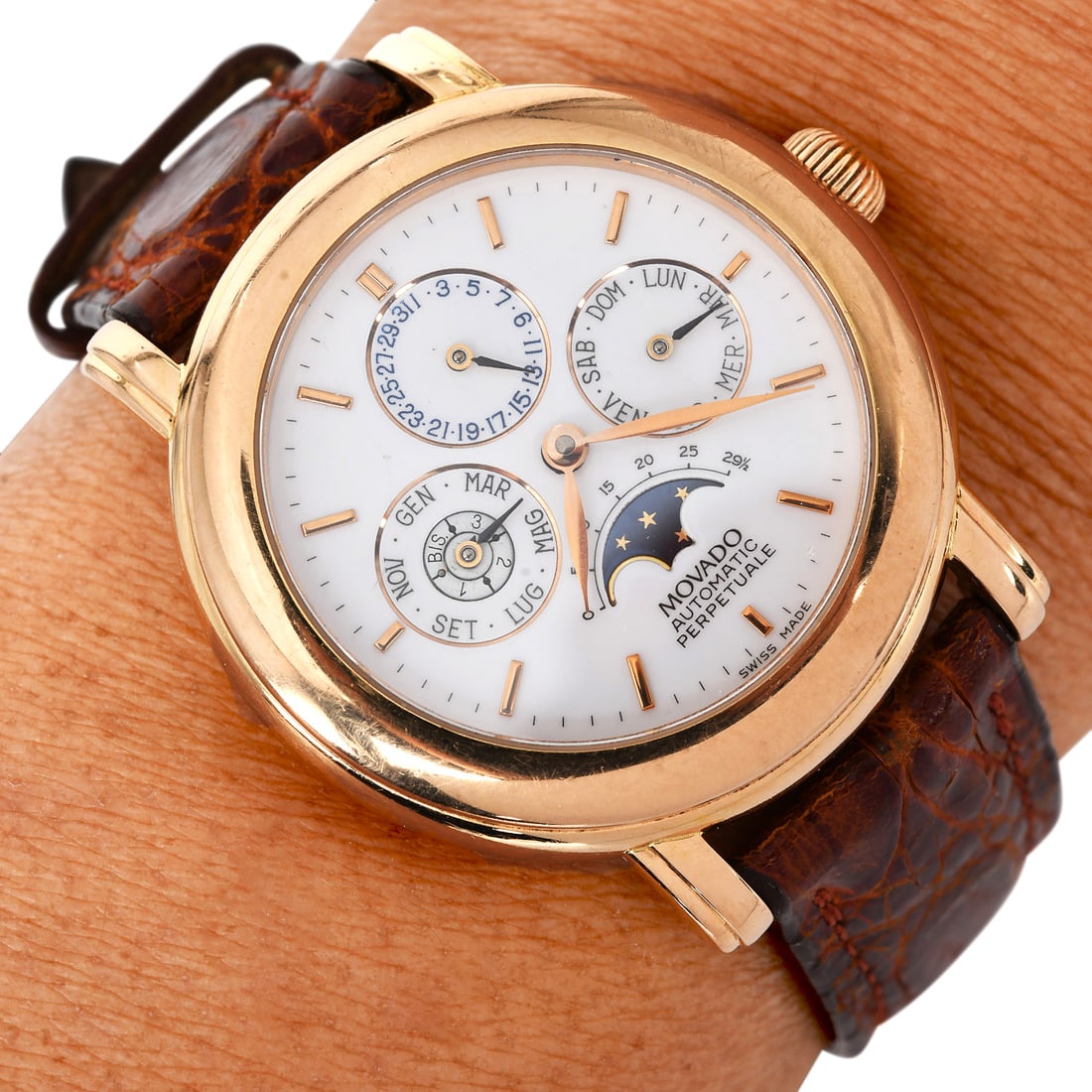 Movado 1881 18K Yellow Gold Selfwinding Perpetual Calendar Moonphase Watch 66.2 Grams (1 of 8)