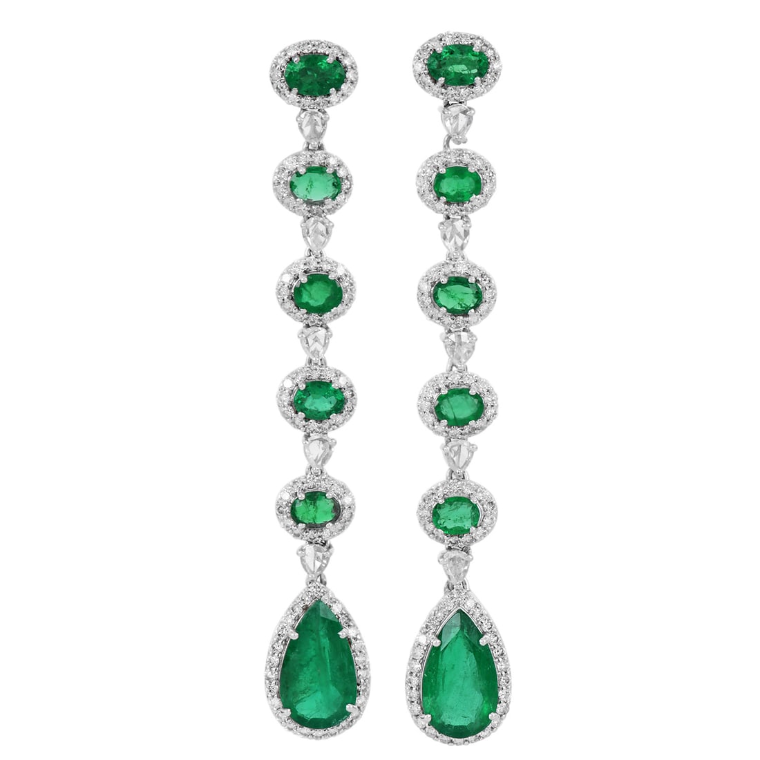 Emerald 11.20ct Diamond 18K White Gold Long Dangle Earrings 14.3 Grams (1 of 5)
