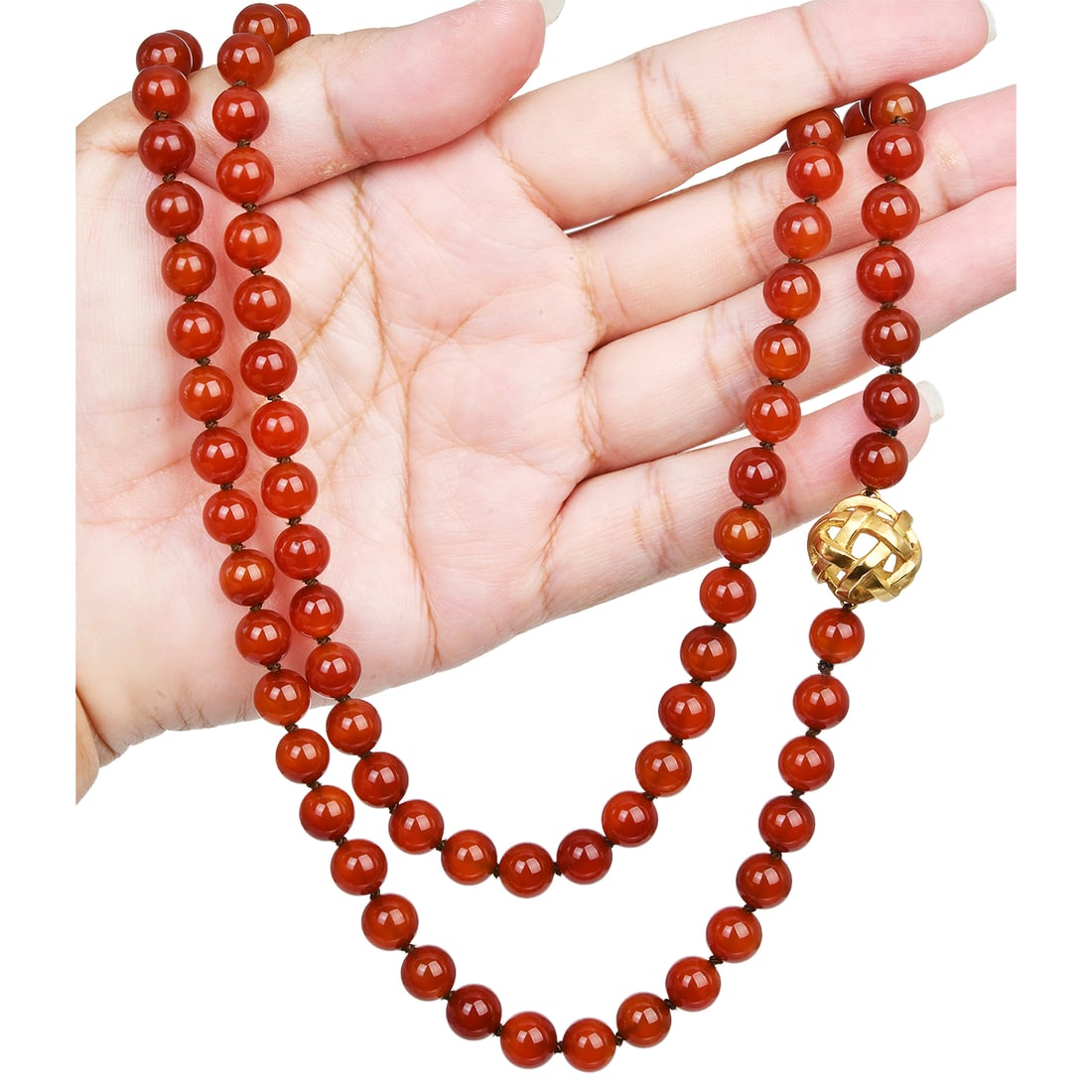 Angela Cummings Carnelian Bead 18K Yellow Gold 37" Long Necklace 83.1 Grams: Item: Angela Cummings Carnelian Bead Necklace SKU: 1300601 Designer: Angela Cummings Metal: 18K Yellow Gold Primary Stones: Carnelian bead