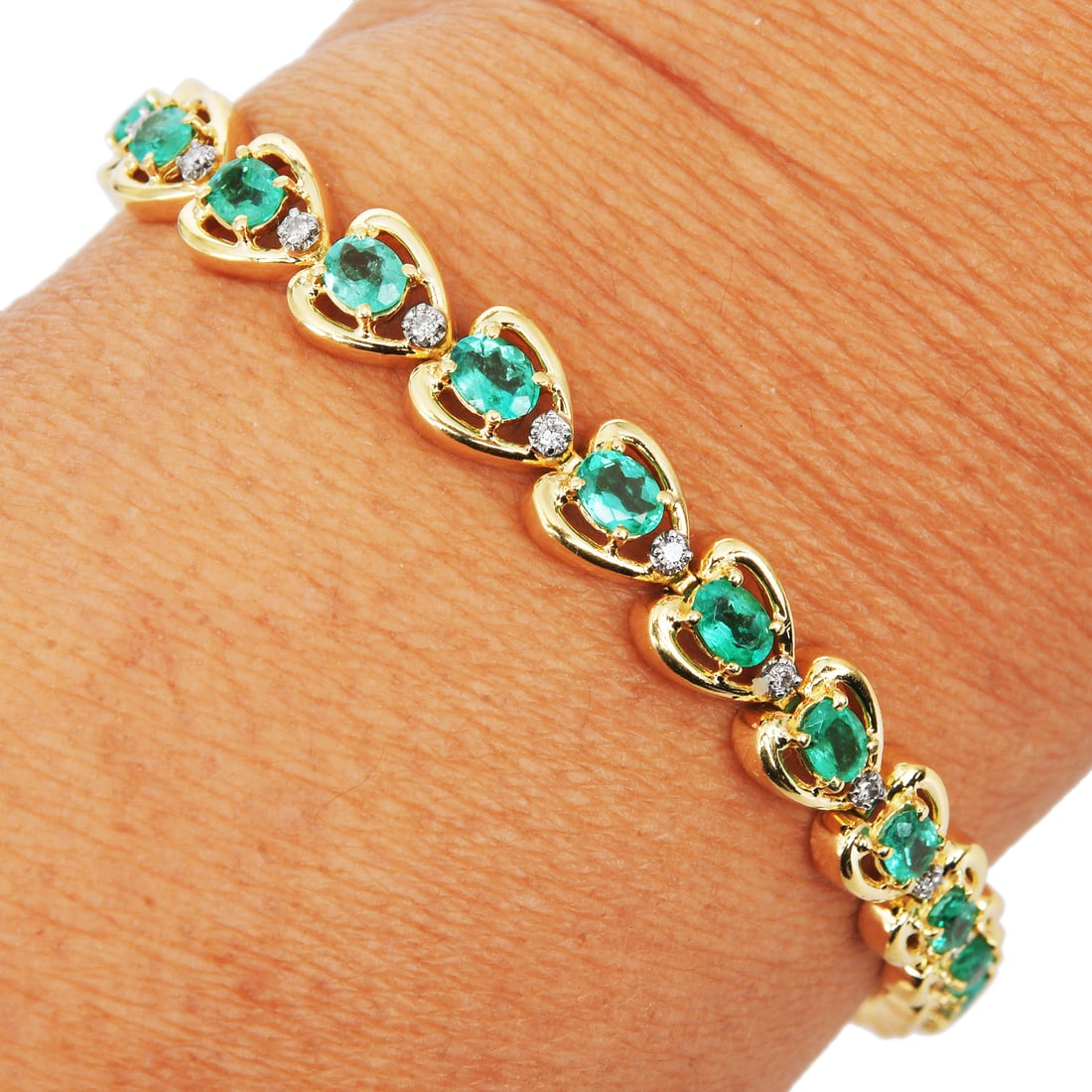 Emerald 5.46ct Diamond 14K Yellow Gold Line Bracelet 12.3 Grams (1 of 5)