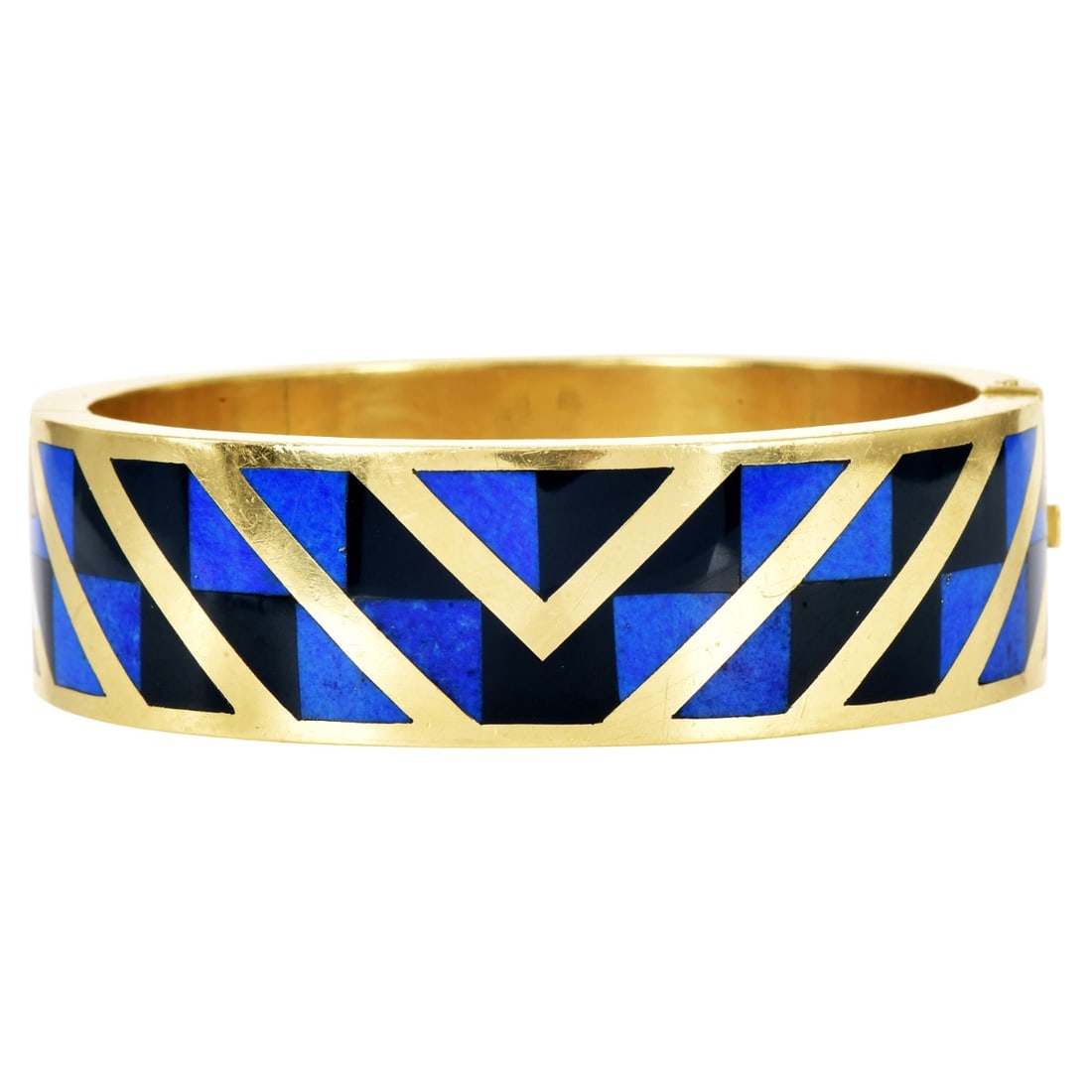 Vintage Tiffany & Co Lapis Onyx 18K Gold Bangle Bracelet 56.5 Grams - 2