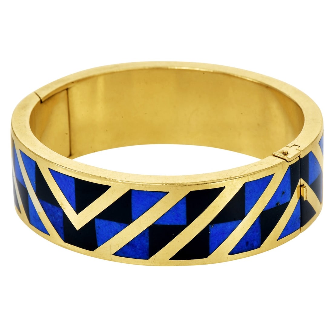 Vintage Tiffany & Co Lapis Onyx 18K Gold Bangle Bracelet 56.5 Grams - 3