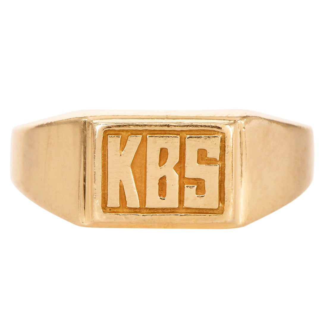 Estate 14K Yellow Gold Signet KBS Ring 5.8 Grams: Estate 14K Yellow Gold Signet KBS Ring SKU: IJPE-15 Product Description: A classic estate 14K yellow gold signet ring, featuring a
