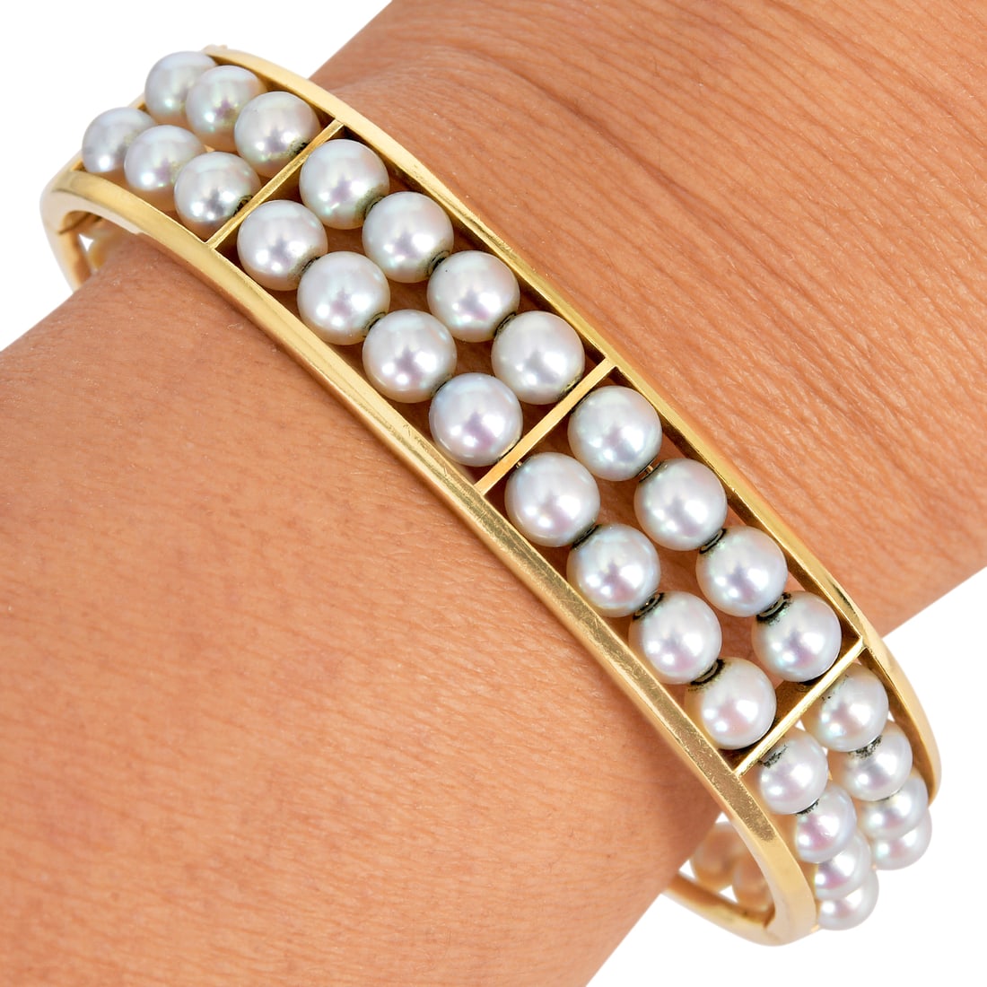 Vintage Mikimoto Tokyo Akoya Pearl 14K Yellow Gold Bangle 37.3 Grams (1 of 7)