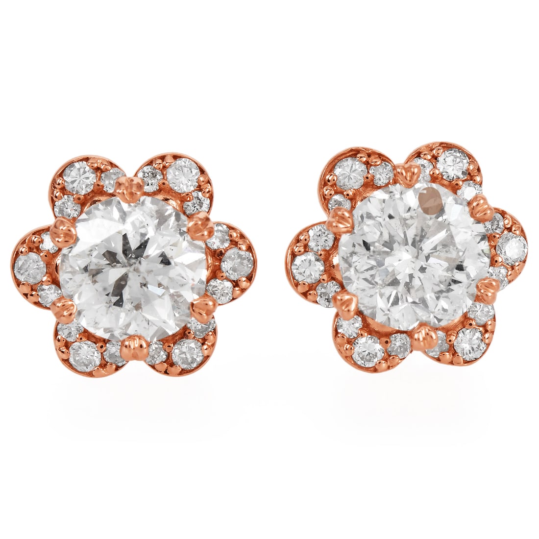 2.26ct Diamond 18K Rose Gold Flower Motif Stud Earrings 2.4 Grams (1 of 5)