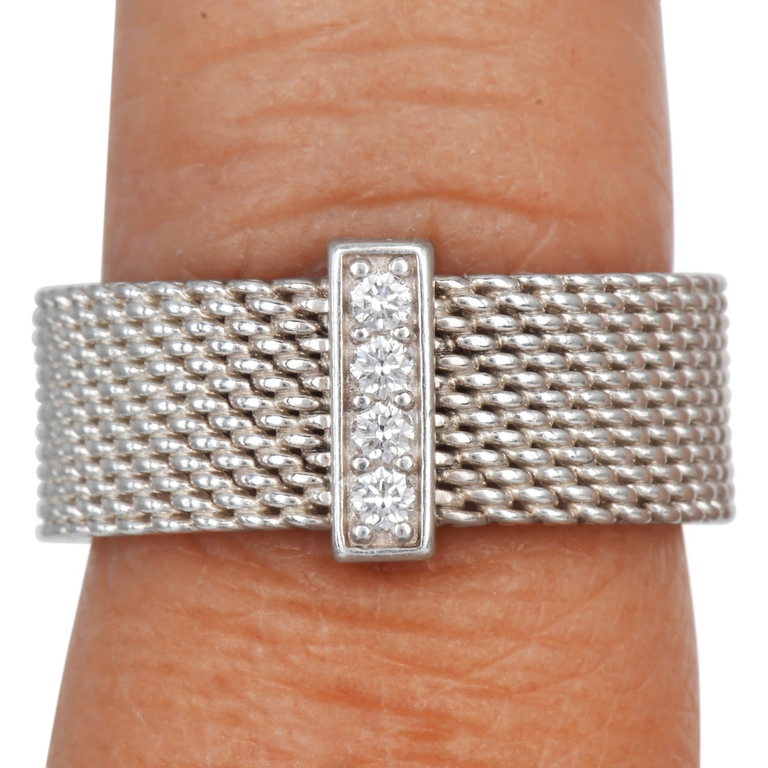 Tiffany & Co. Sterling Silver Mesh Somerset Diamond Band Ring (1 of 6)