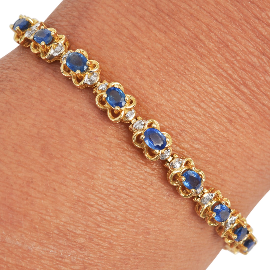 Estate Sapphire Diamond 14K Yellow Gold Link Tennis Bracelet 9.3 Grams (1 of 6)