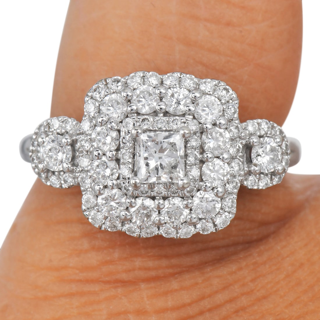 Vera Wang 0.90ct Diamond 14K White Gold Cluster Engagement Ring 6 Grams (1 of 5)