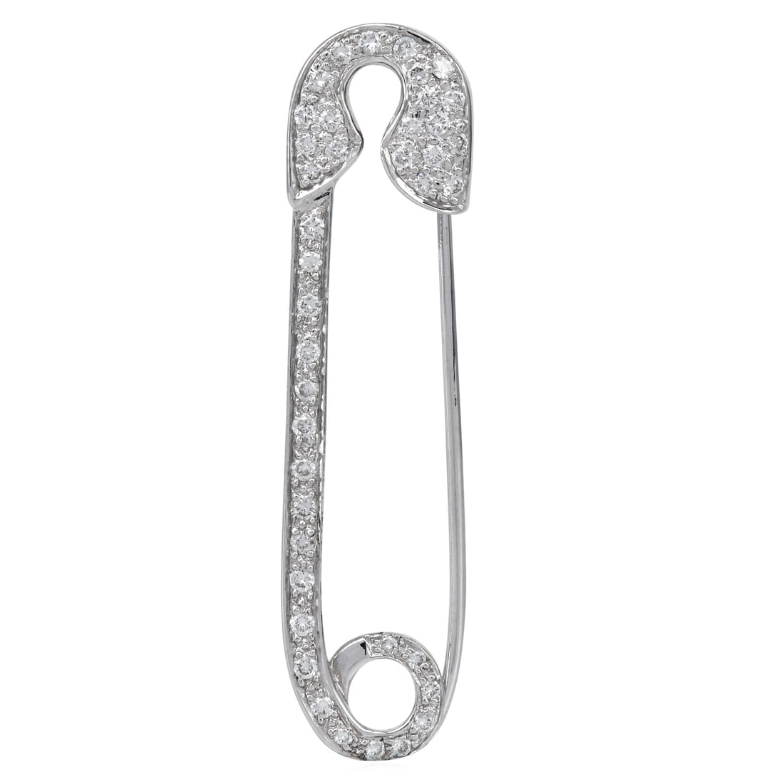 Estate 0.50ct Diamond 18K White Gold Safety Pin Brooch Pin 2.8 Grams (1 of 5)
