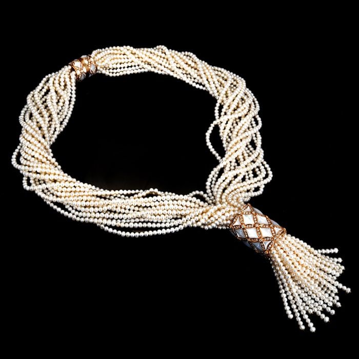 Casa Reale 5.00ct Diamond Pearl Mother of Pearl 18K Gold Multi Strand Large Lariat Necklace 363.7: A designer piece inspired by the Royal House of Spain is the signature inspiration of Casa Realy Jewelry. This exquisite a