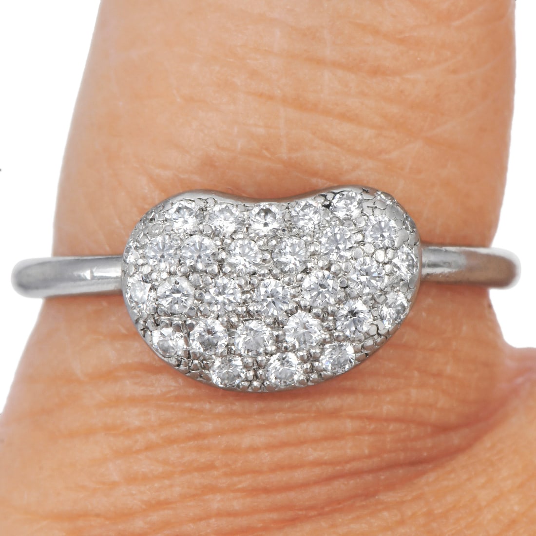 Tiffany & Co Elsa Perretia Diamond Platinum Bean Ring 6.4 Grams: Tiffany & Co. Elsa Peretti Diamond Platinum Bean Ring Brand: Tiffany & Co. Designer: Elsa Peretti Metal: Platinum Ring Size: 5.25 Total Weight: Approximately 6.4 grams Primary Stones: Diamonds Total