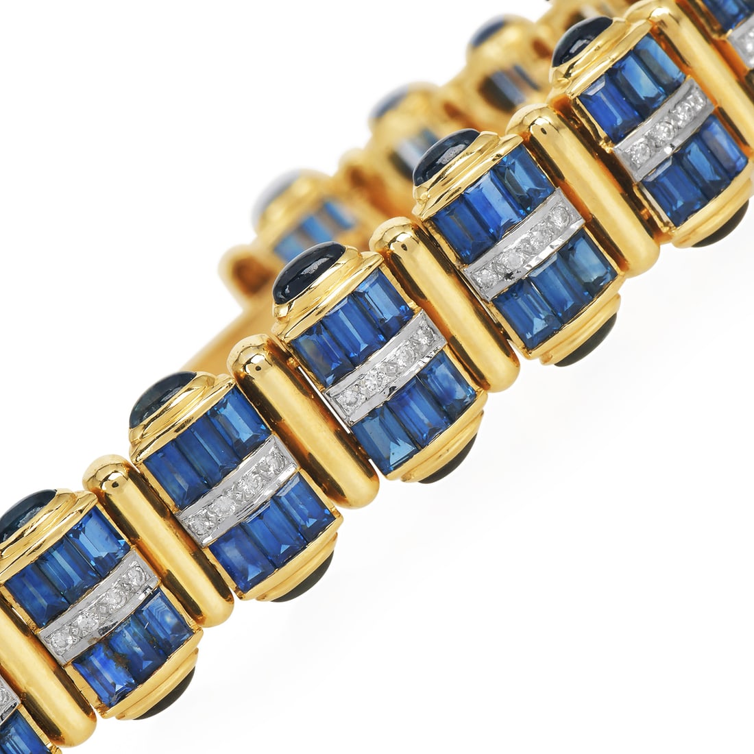 Vintage Sapphire Diamond 14K Yellow Gold Barrel Link Design Bracelet 37.9 Grams (1 of 7)