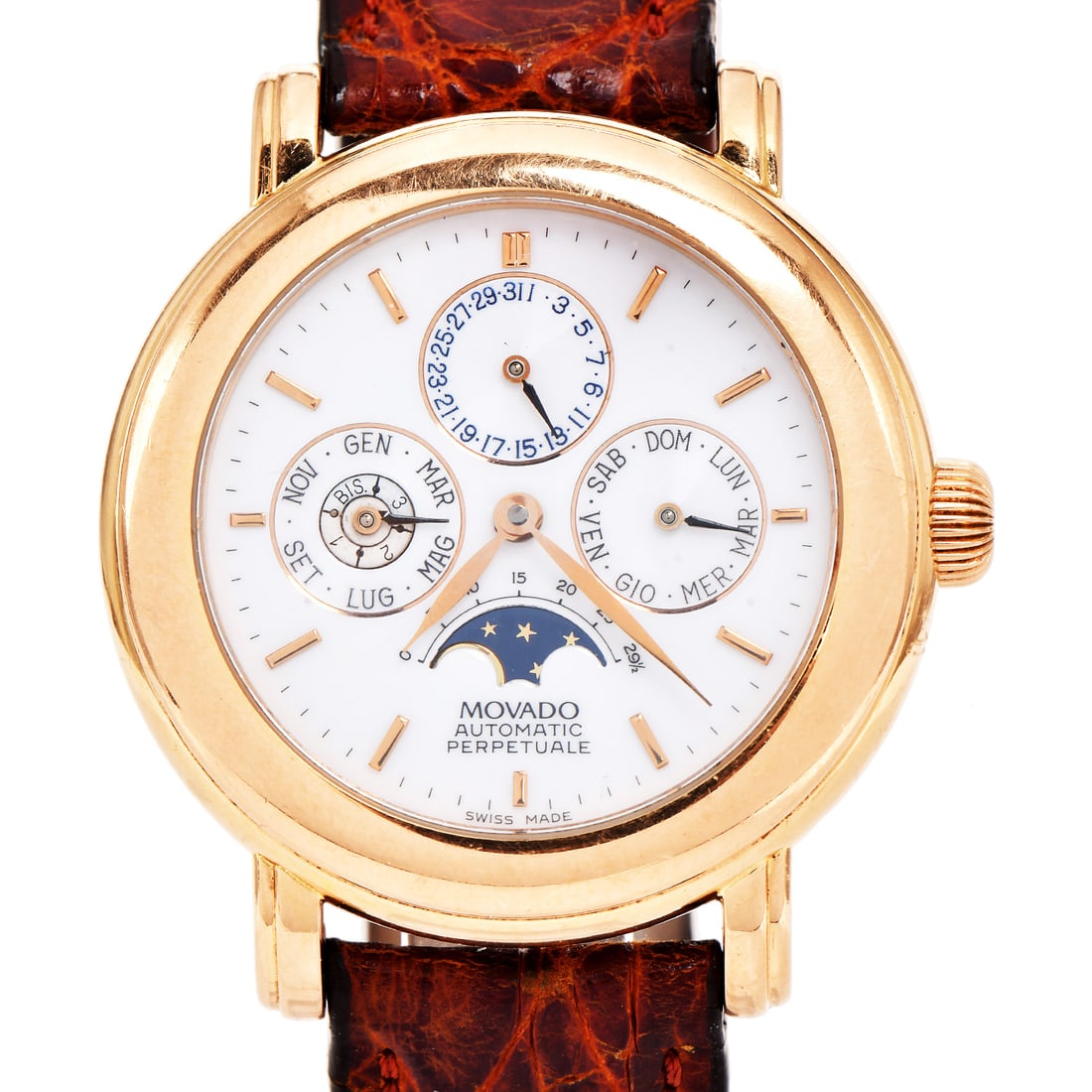 Movado 1881 18K Yellow Gold Selfwinding Perpetual Calendar Moonphase Watch 66.2 Grams (1 of 8)