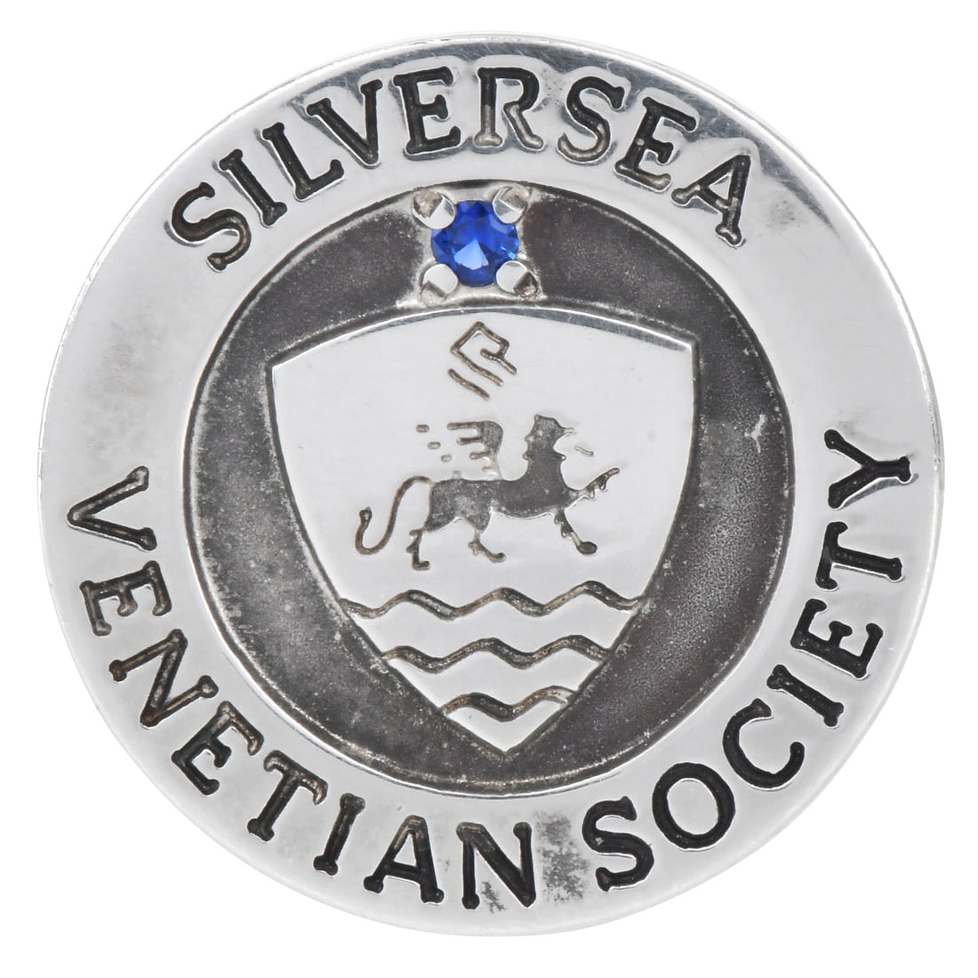 Tiffany & Co Silver Sea Venetian Society Sterling SIlver Pin 2.8 Grams: Tiffany & Co. Venetian Society Sterling Silver Sea Pin Brand: Tiffany & Co. Metal: Sterling Silver Measurements: Approximately 18 mm wide Total Weight: Approximately 2.8 grams Primary Stone: Sapphire