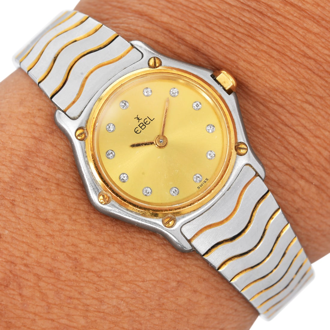 Ebel Sportwave 18K Gold Diamond Two-Tone Stainless Steel Watch: Ebel Sportwave 18K Gold Diamond Two-Tone Stainless Steel Watch Brand: Ebel Model: Sportwave Reference: 166901 Metal: 18K Gold and Stainless Steel Wrist Size: Fits approximately 5.75 inches Accent