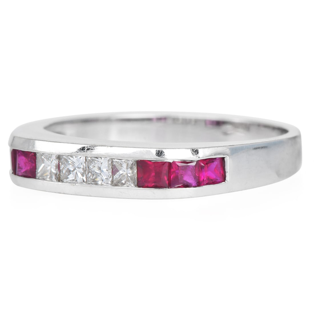Ruby 0.55ct Diamond 18K White Gold Stackable Band Ring 3 Grams - 2