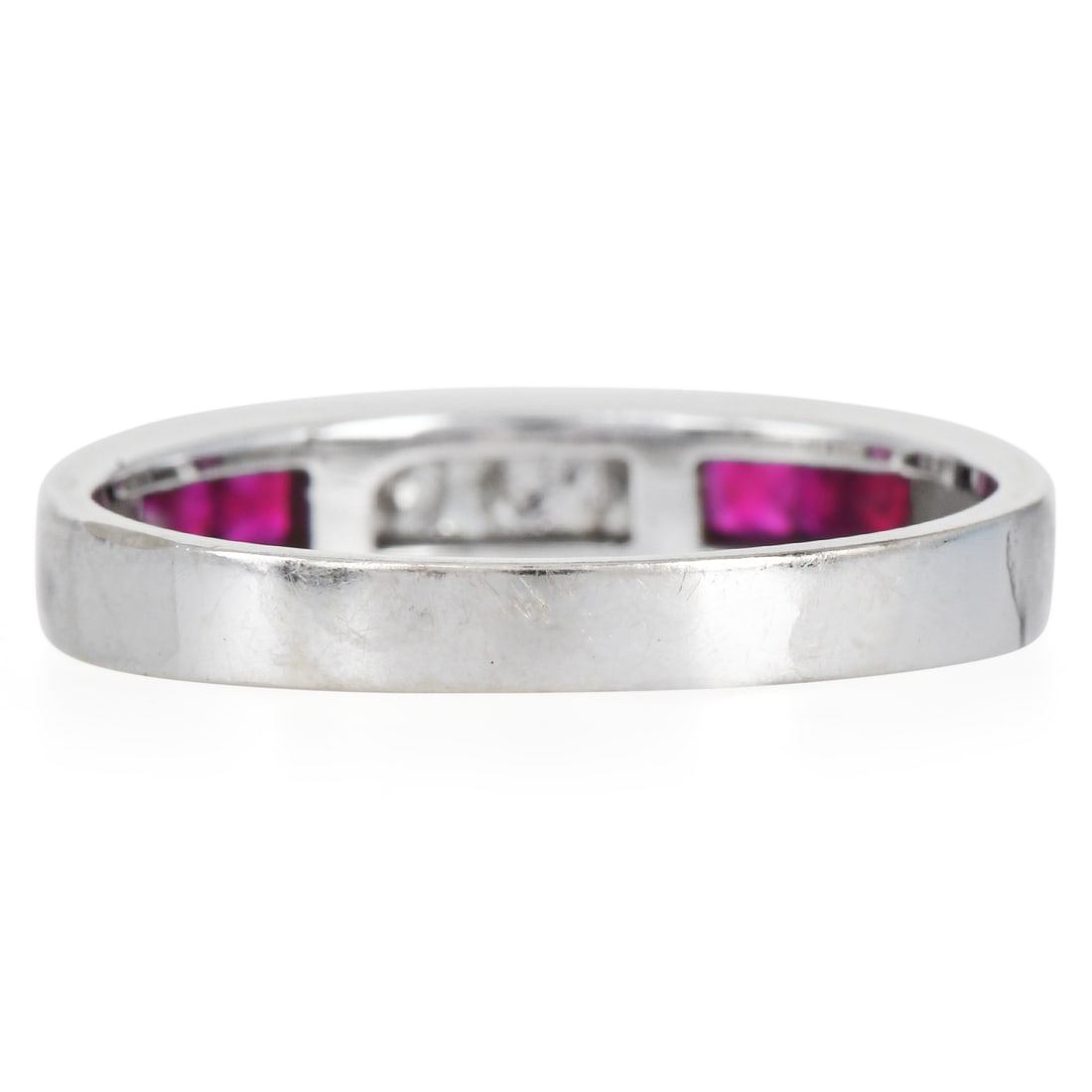 Ruby 0.55ct Diamond 18K White Gold Stackable Band Ring 3 Grams - 3