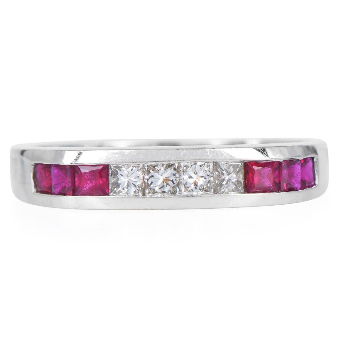 Ruby 0.55ct Diamond 18K White Gold Stackable Band Ring 3 Grams - 4