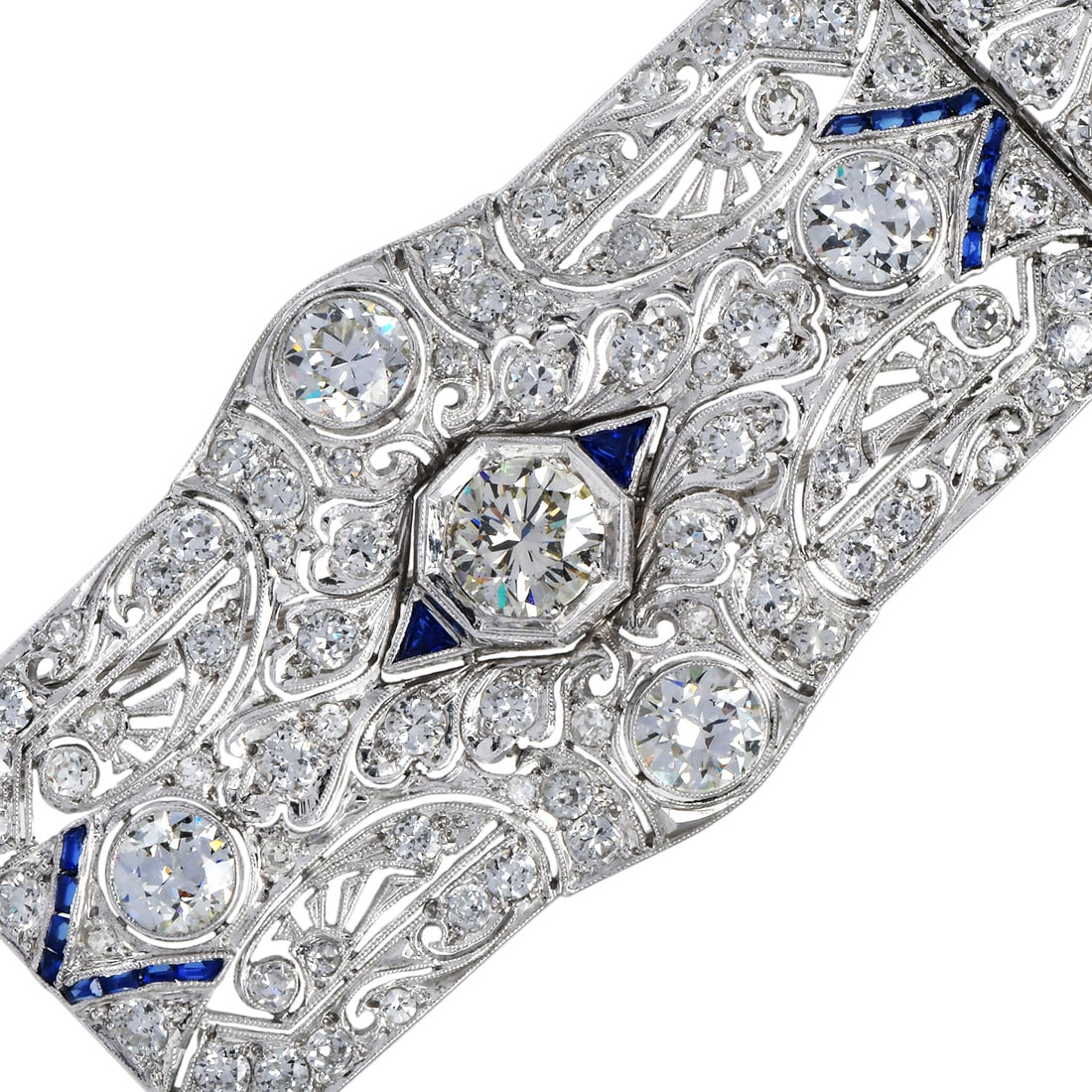 Art Deco 4.00ct Diamond Sapphire Platinum Pendant Brooch 16.2 Grams (1 of 6)
