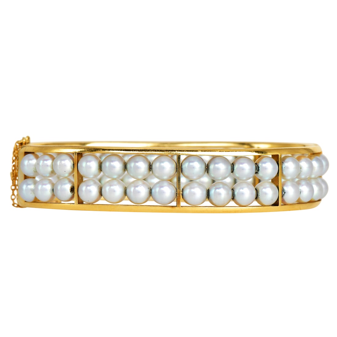 Vintage Mikimoto Tokyo Akoya Pearl 14K Yellow Gold Bangle 37.3 Grams: Mikimoto Tokyo Akoya Pearl 14K Yellow Gold Bangle Bracelet Brand: Mikimoto Metal: 14K Yellow Gold Wrist Size: Approximately 6.5 inches Total Weight