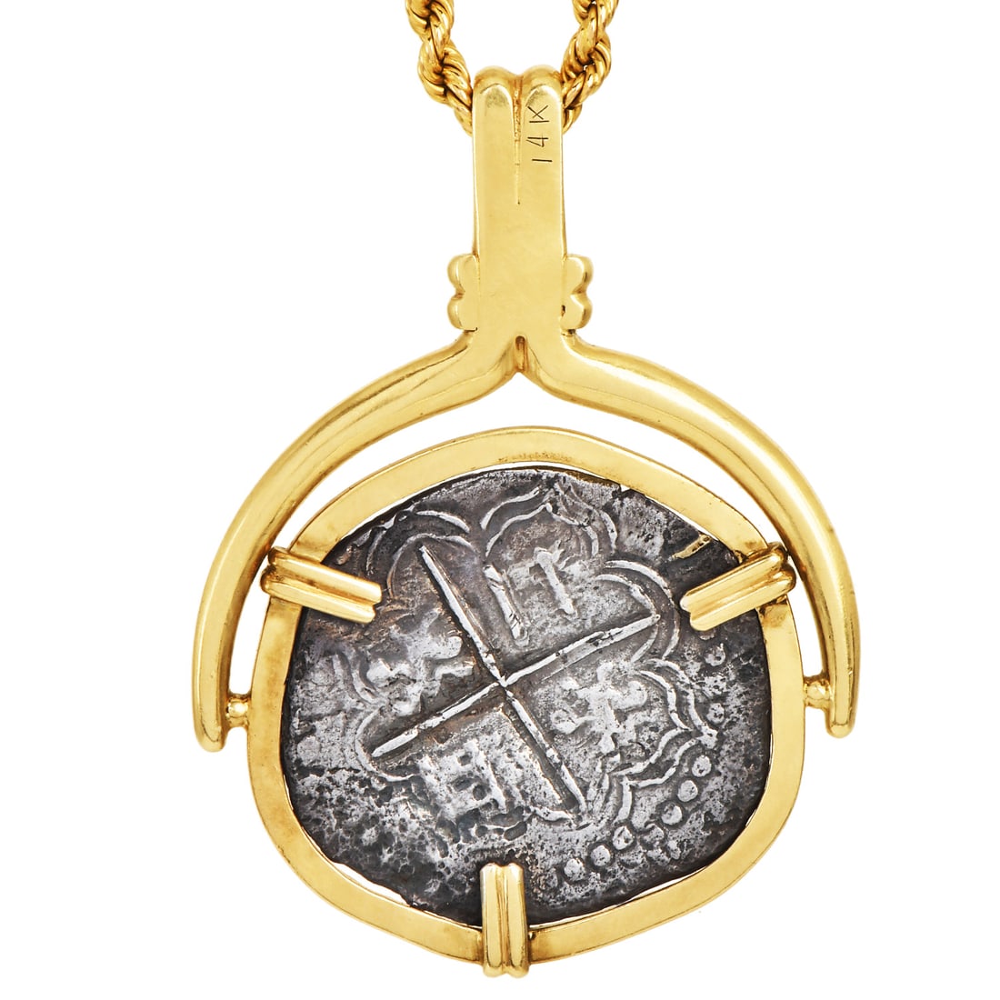 Nuestra Señora de Atocha 14K Gold Silver Spanish Shipwreck Coin Pendant 13.3 Grams With Paperwork - 4